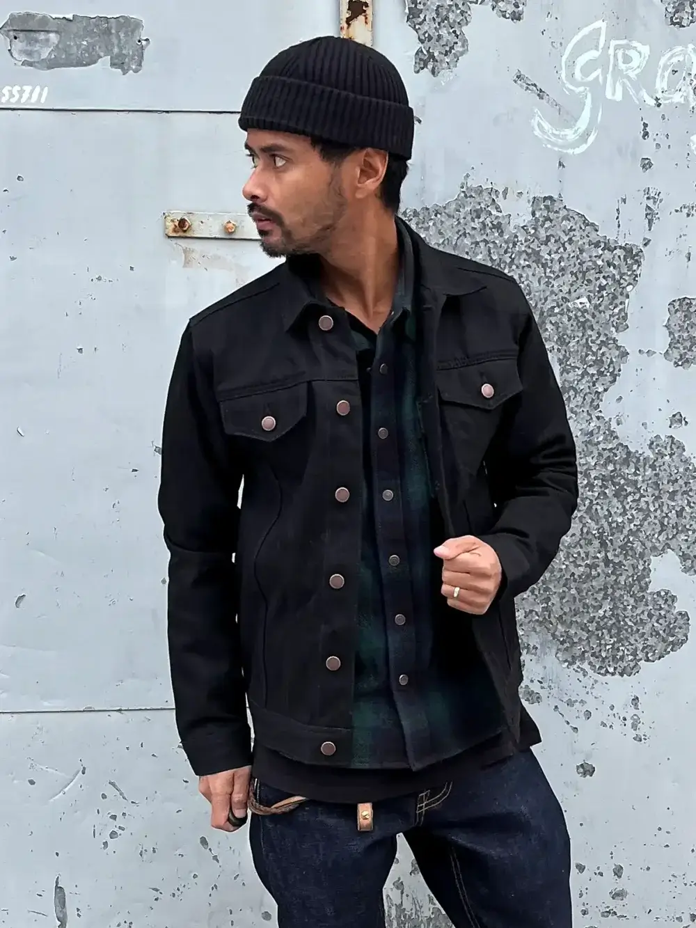 13.5oz Classic Black Selvedge Denim Jacket - Image 3