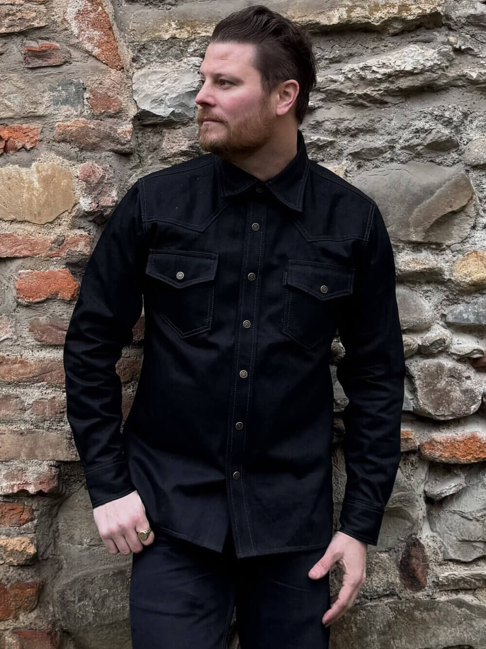 13.5oz Classic Black Selvedge Denim Shirt - Image 7