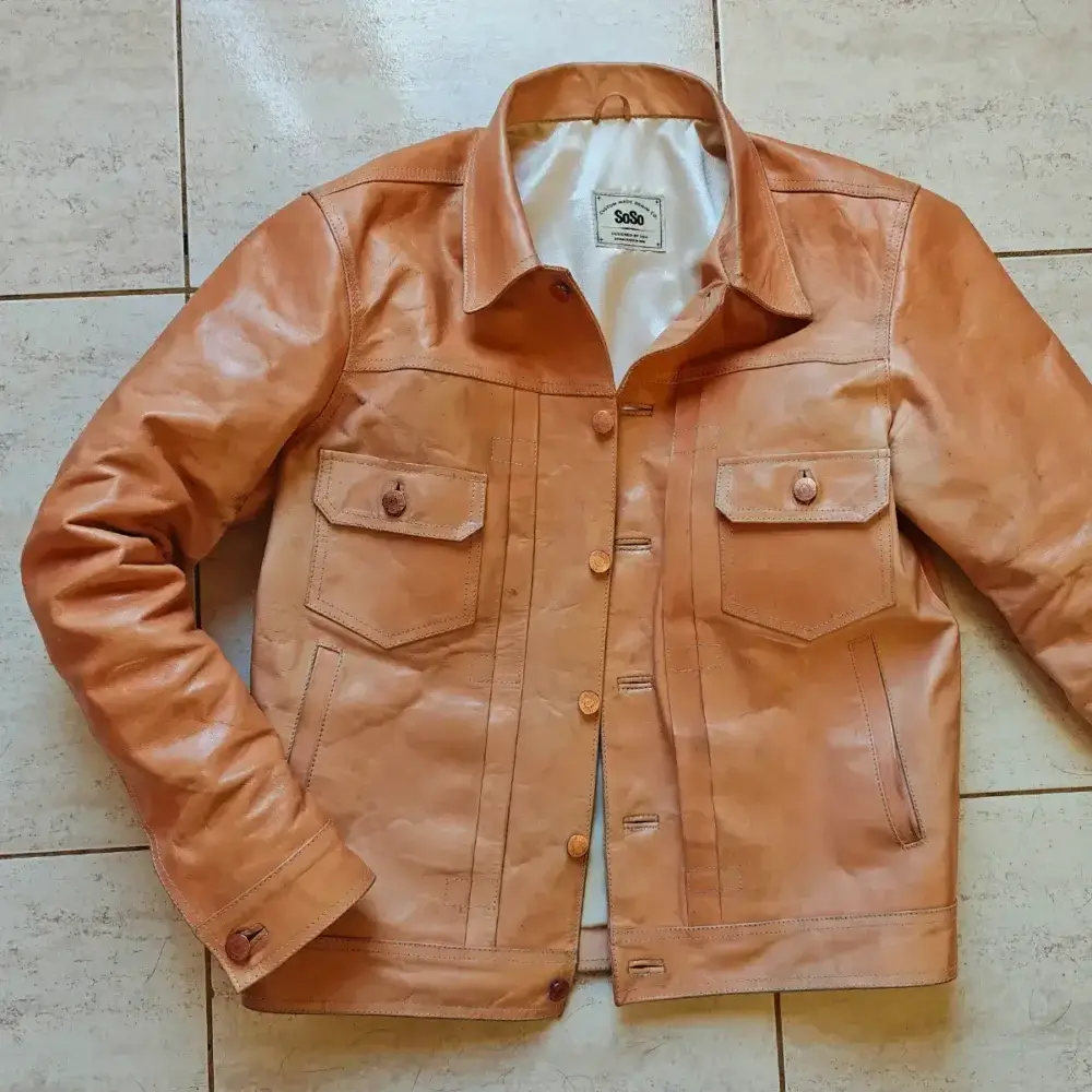 Full Grain Veg Tan Natural Leather - Jacket - Image 5