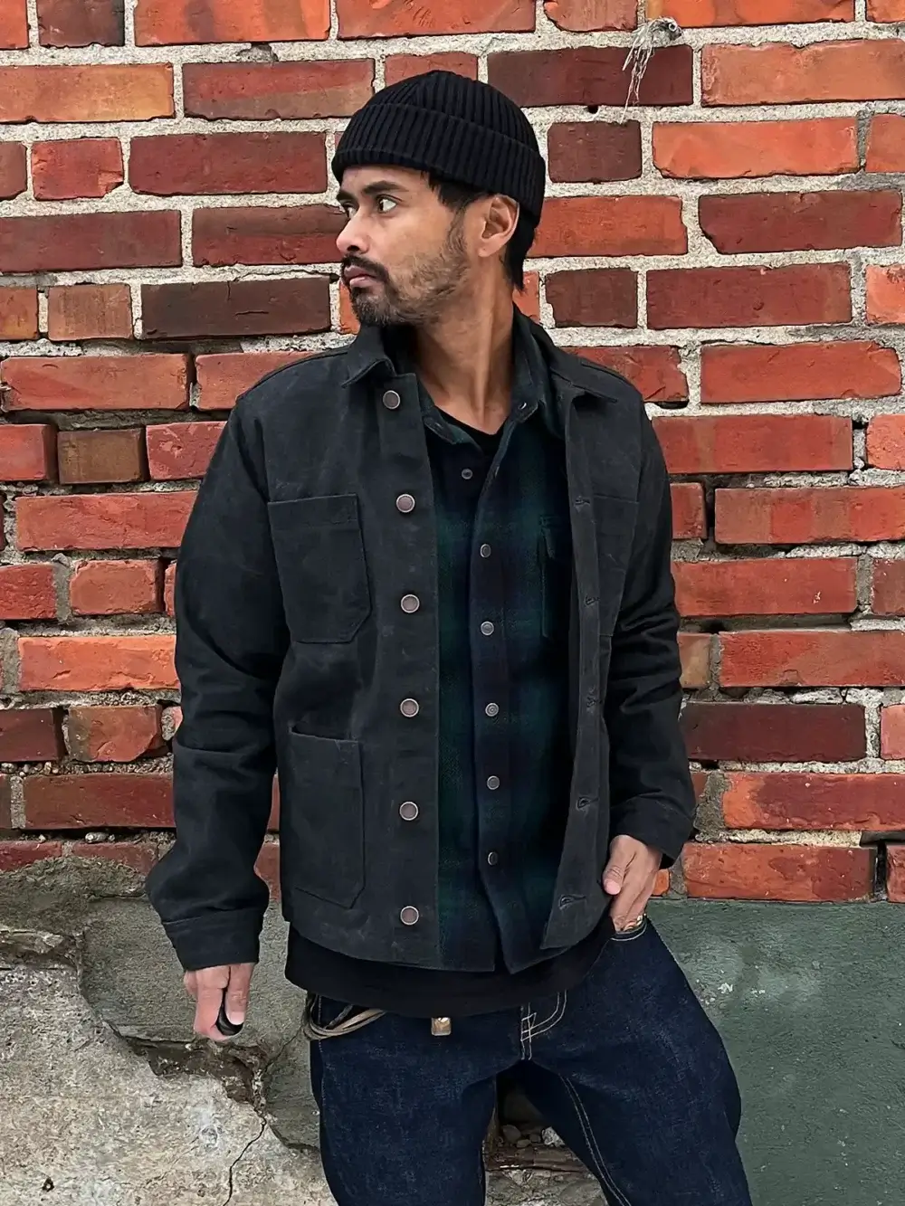 13oz Black Canvas Waxed Denim Jacket - Image 4