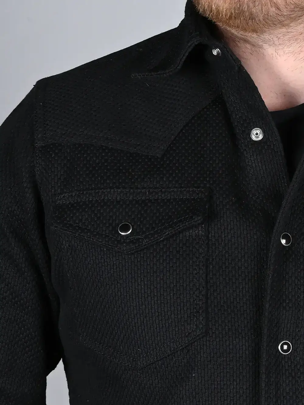12oz Black Sashiko Denim Shirt - Image 7