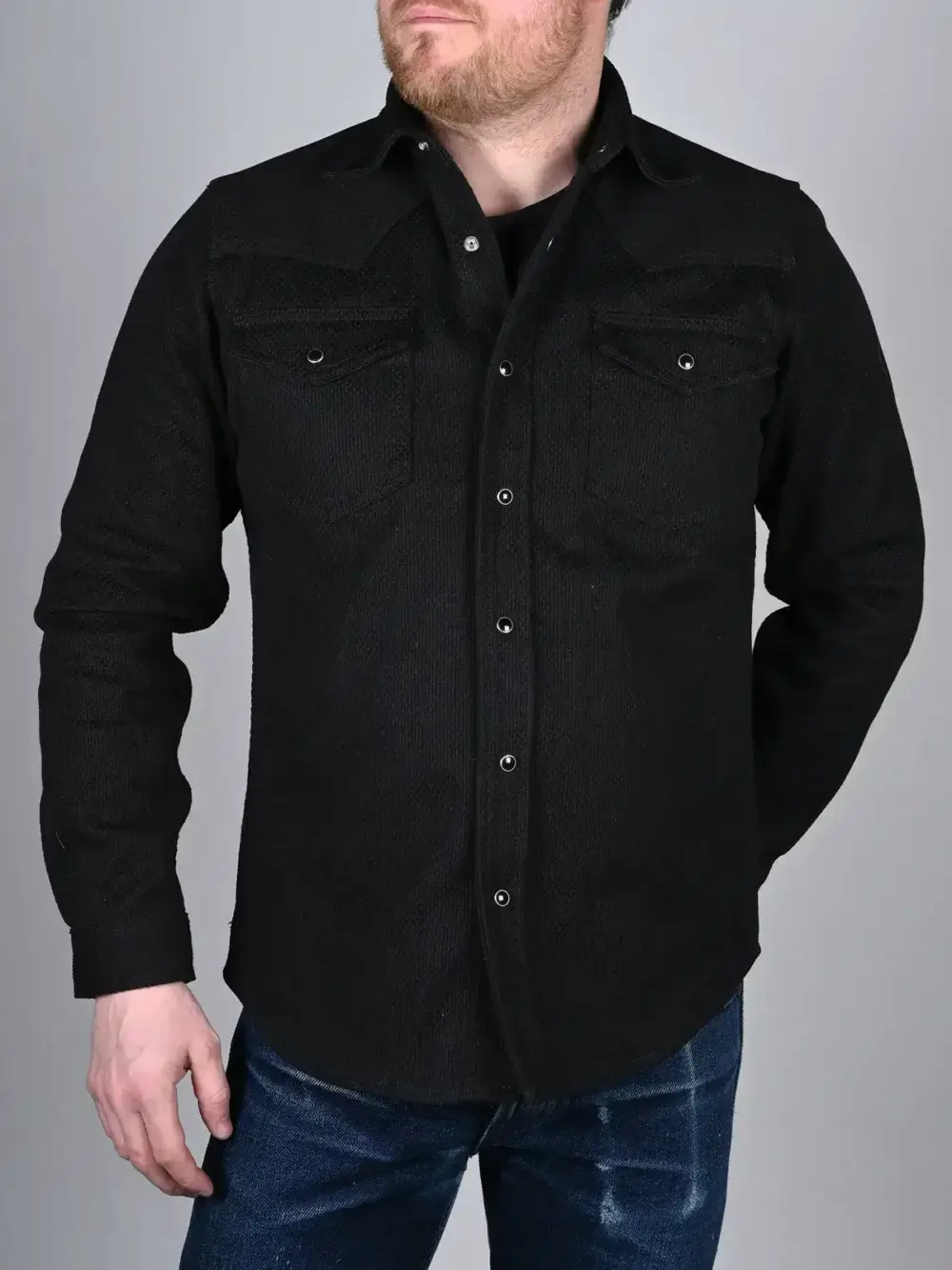 12oz Black Sashiko Denim Shirt - Image 8
