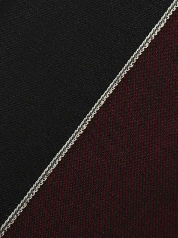 Selvedge edge swatch picture showing the 22oz red weft selvedge denim.