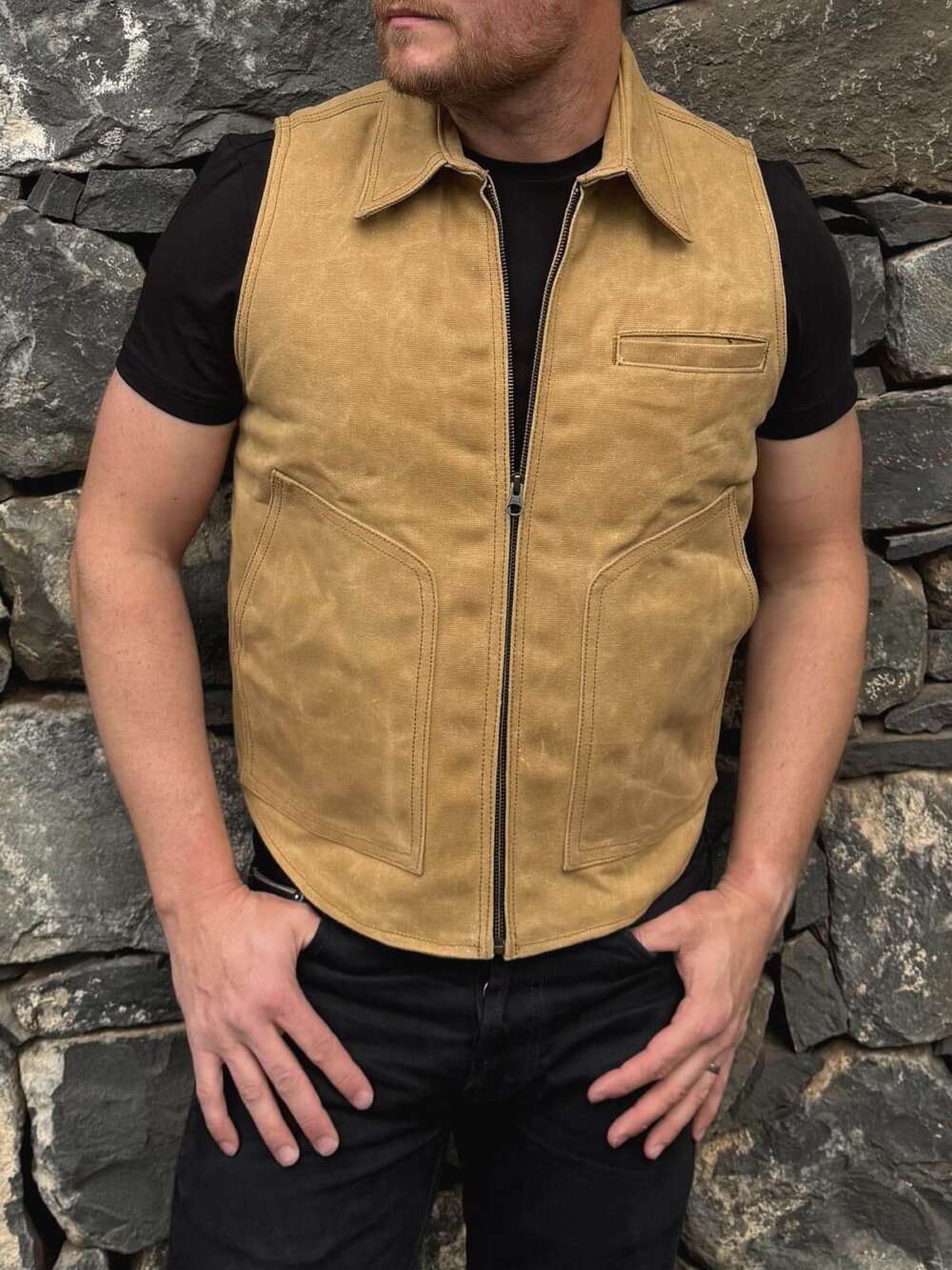 13oz Sand Canvas Waxed Denim Vest