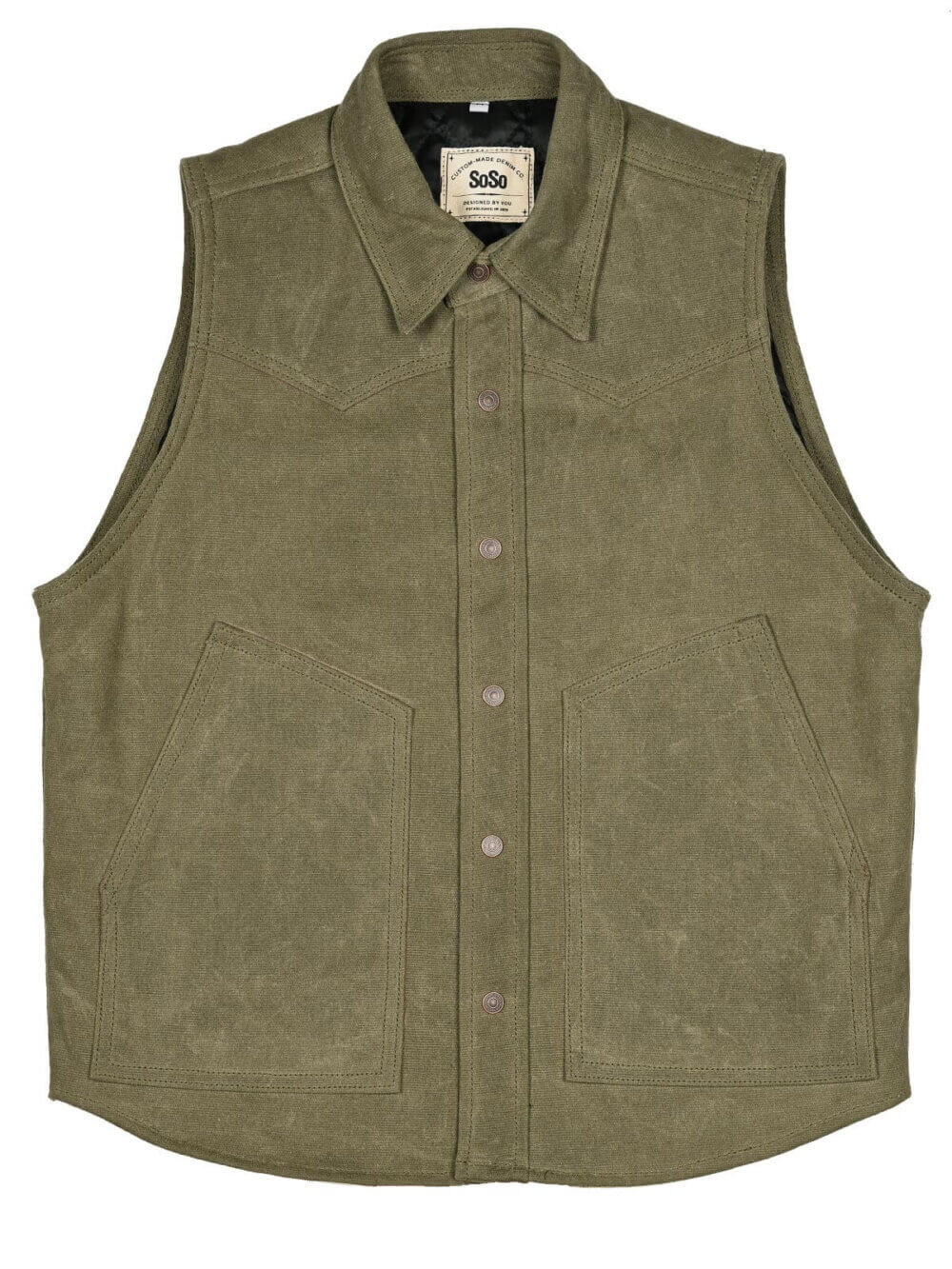 13oz Army Canvas Waxed Denim Vest - Image 2
