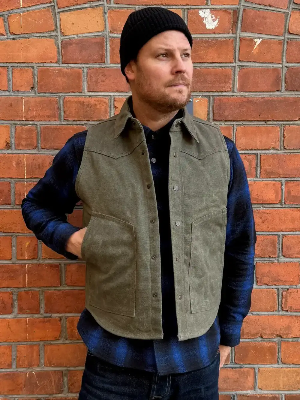 13oz Army Canvas Waxed Denim Vest - Image 5