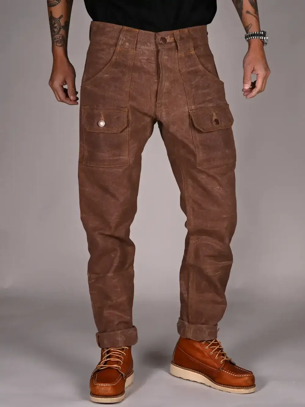 13oz Brown Canvas Waxed Denim Jeans - Image 3