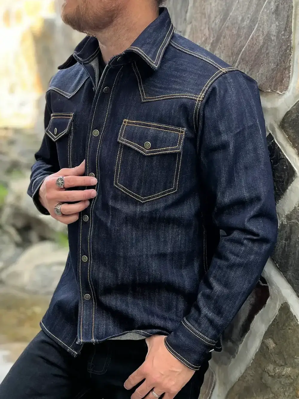 17oz Classic Indigo Selvedge Denim Shirt - Image 4