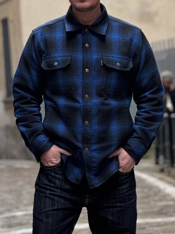 13.5oz Heavy Flannel Ombré Herringbone Shirt - Blue - Image 8