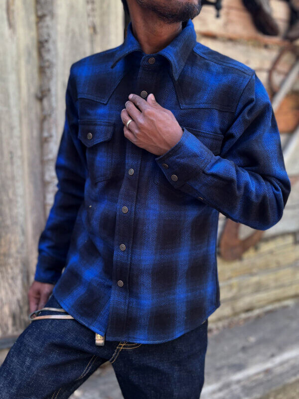 13.5oz Heavy Flannel Ombré Herringbone Shirt - Blue - Image 3