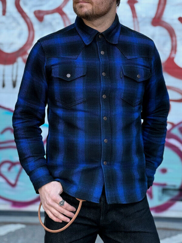 13.5oz Heavyweight Flannel Ombré Herringbone Shirt - Blue