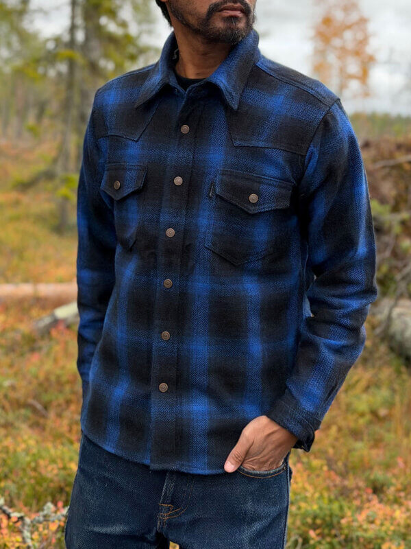 13.5oz Heavyweight Flannel Ombré Herringbone Shirt - Blue