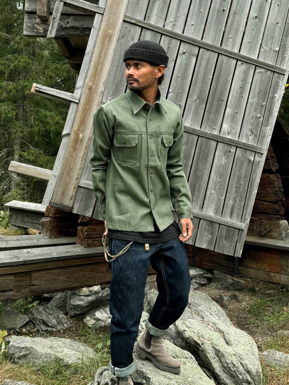 13oz Vintage Green Selvedge Denim Shirt - Image 5