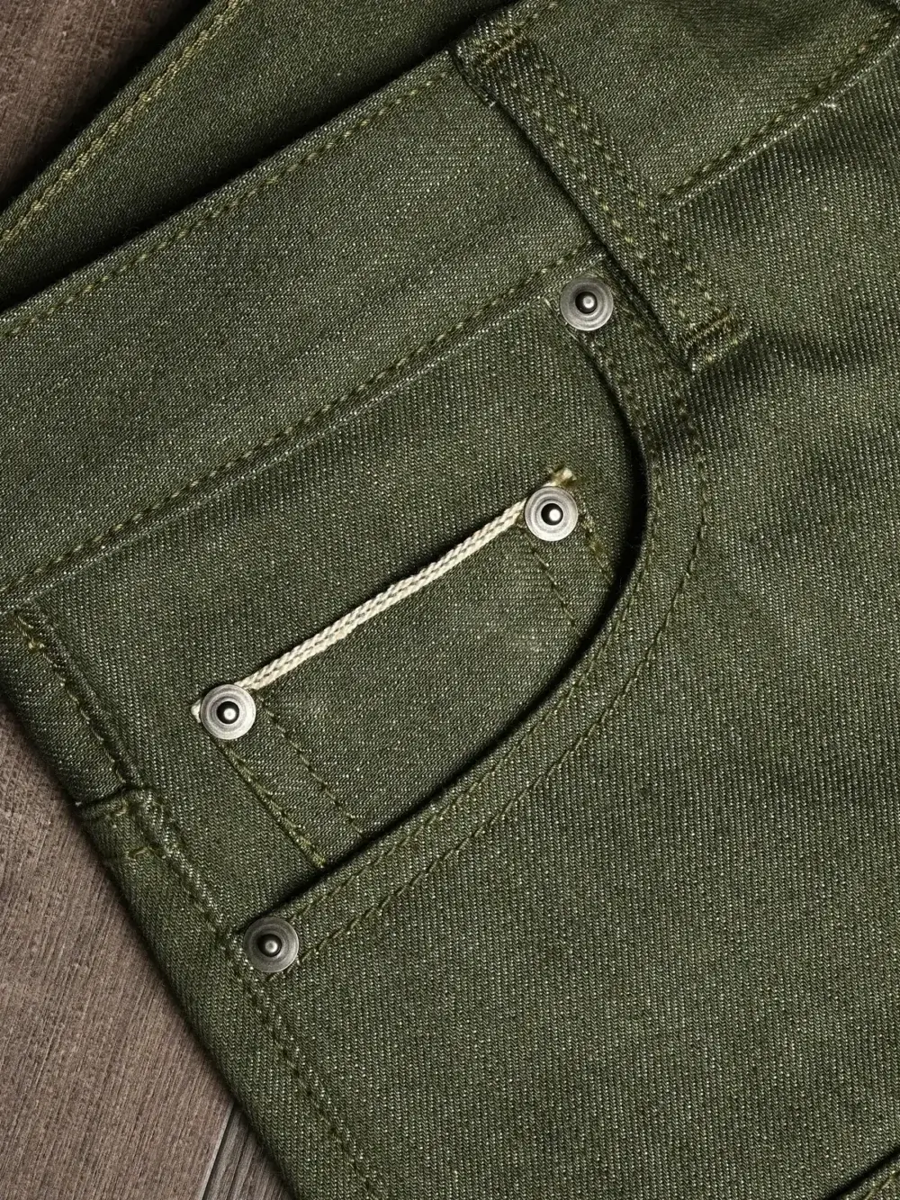 13oz Vintage Green Selvedge Denim Jeans - Image 6