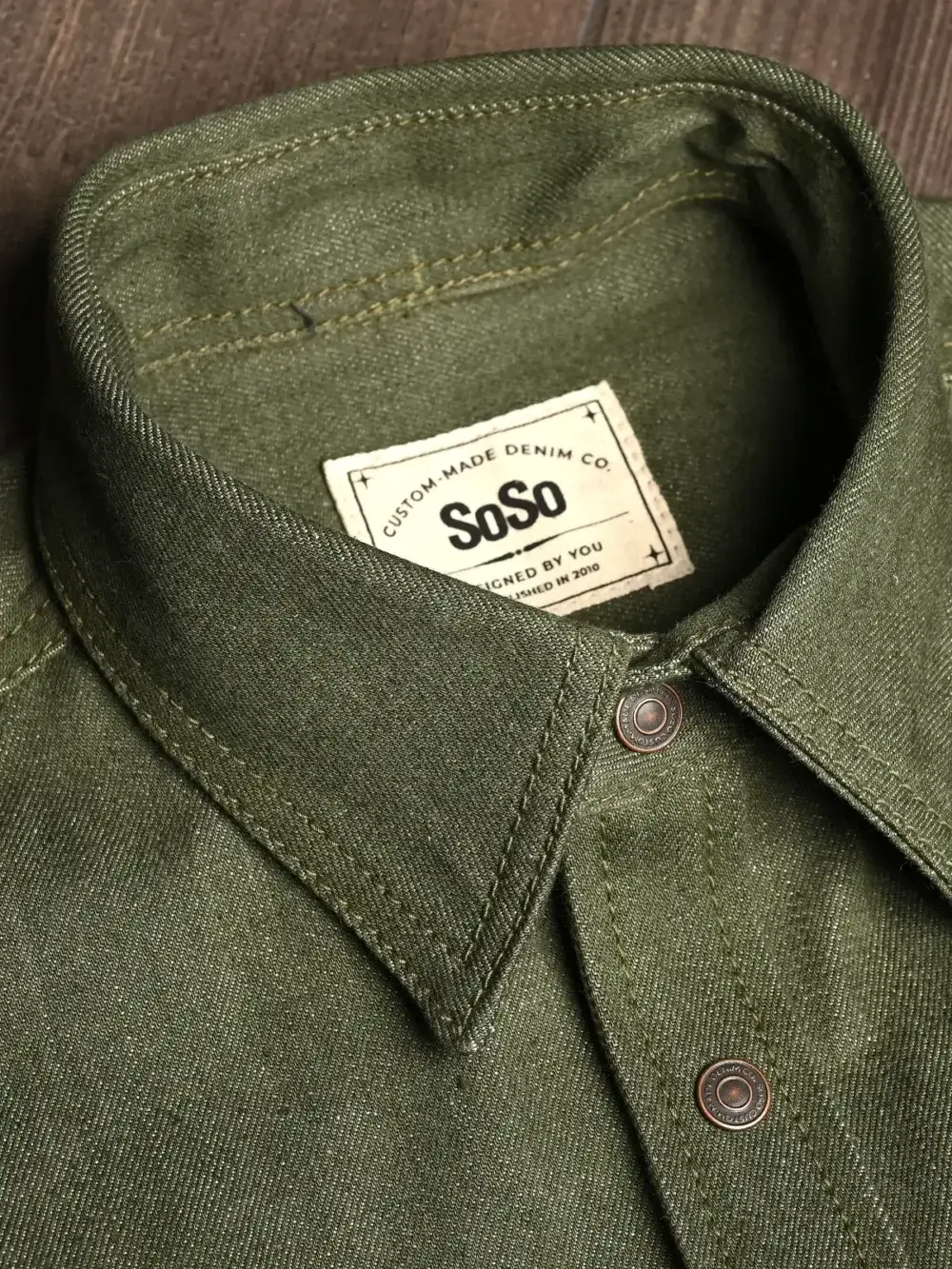 13oz Vintage Green Selvedge Denim Shirt - Image 7