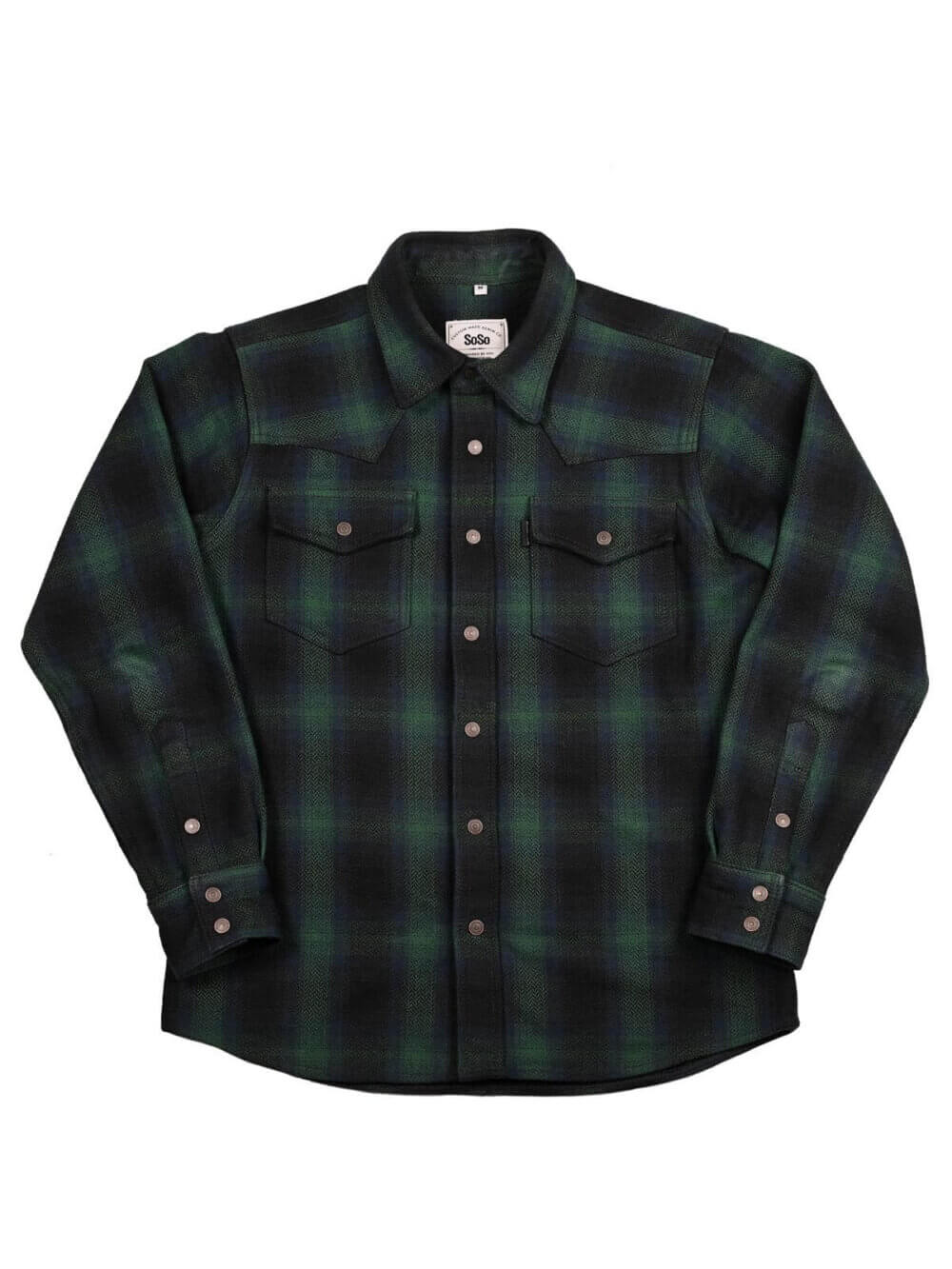 13.5oz Heavyweight Flannel Ombré Herringbone Shirt - Green - Image 2