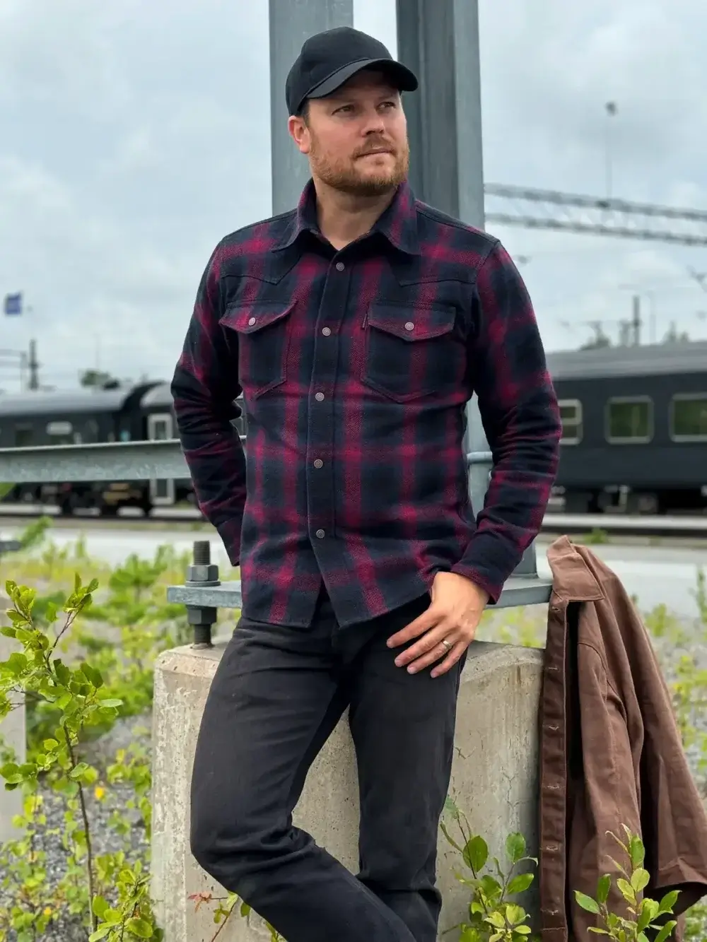 13.5oz Heavyweight Flannel Ombré Herringbone Shirt - Red - Image 6