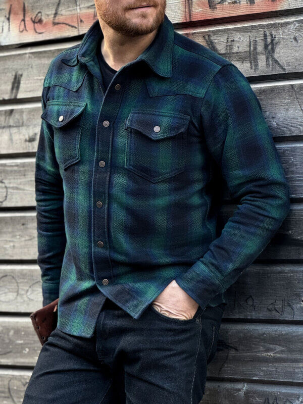 13.5oz Heavyweight Flannel Ombré Herringbone Shirt - Green