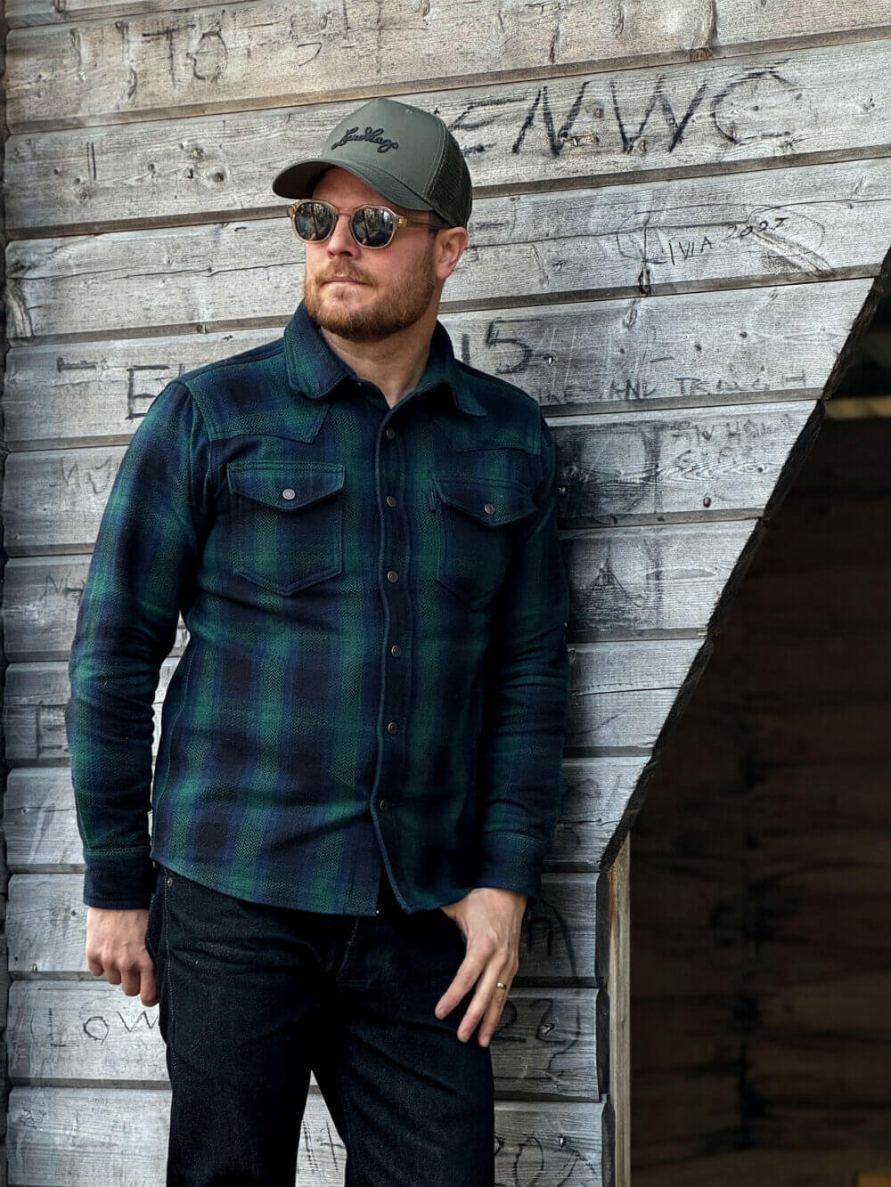 13.5oz Heavyweight Flannel Ombré Herringbone Shirt - Green - Image 3