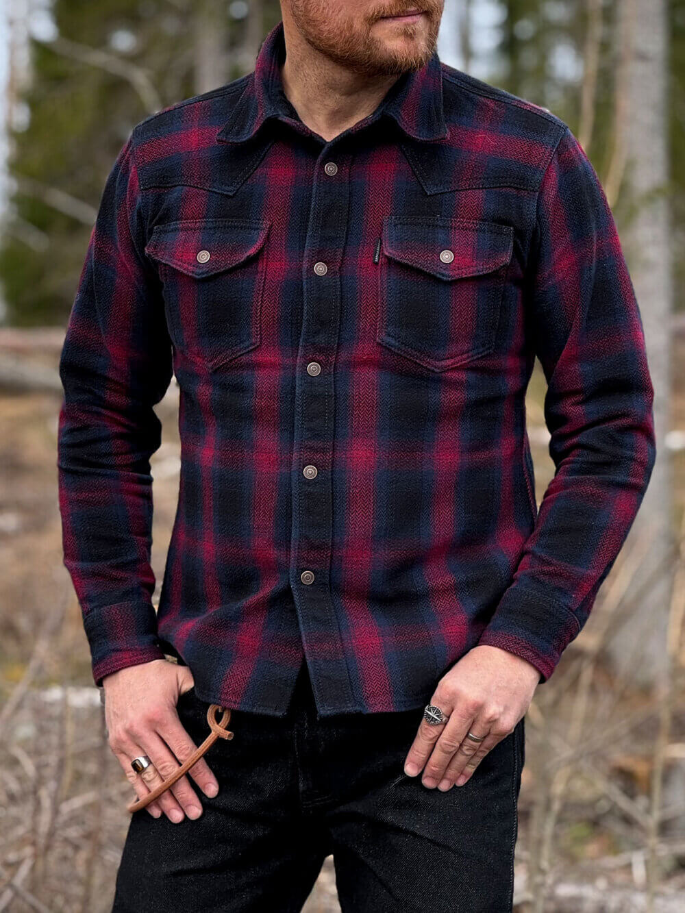 13.5oz Heavyweight Flannel Ombré Herringbone Shirt - Red