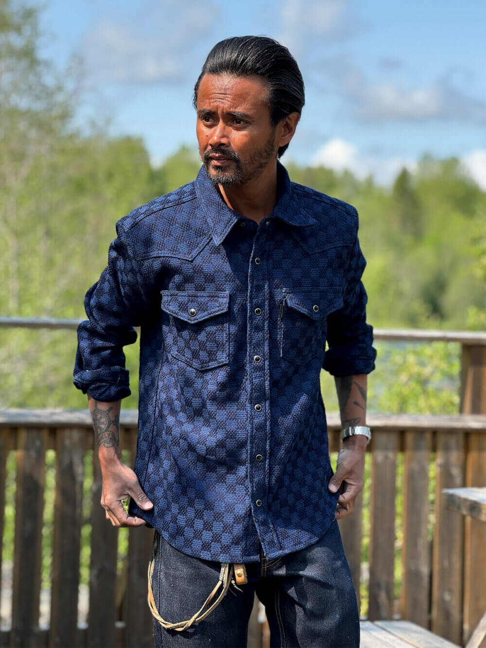 12.5oz Natural Indigo Sashiko Jacquard Shirt - Image 2