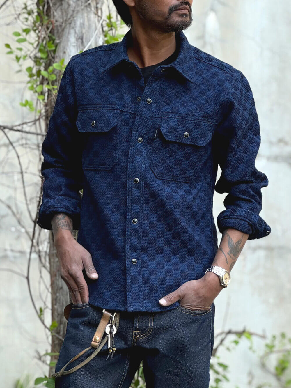 12.5oz Natural Indigo Sashiko Jacquard Shirt