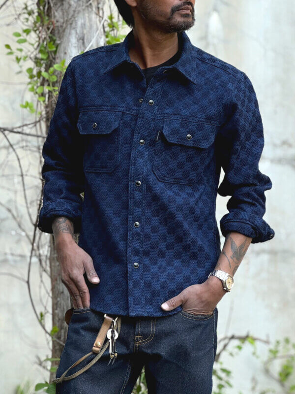 12.5oz Natural Indigo Sashiko Jacquard Shirt