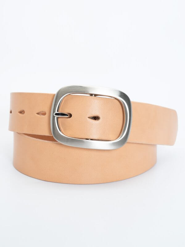 4mm Veg-Tan Leather Belt – Nickel Garrison Buckle – Natural