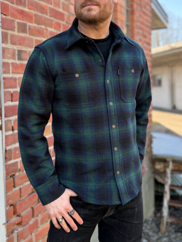 13.5oz Heavyweight Green Flannel Mechanic Shirt