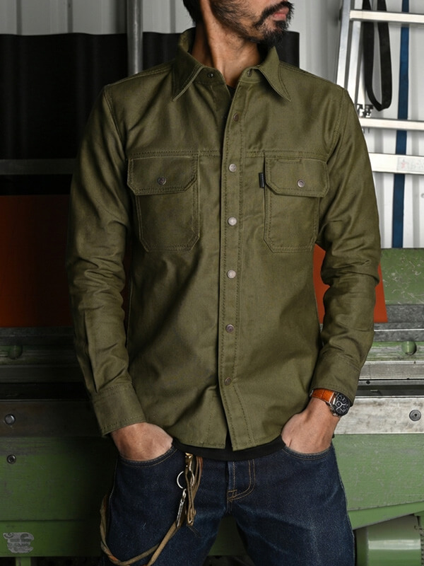 13oz Army Green Whipcord Work Shirt
