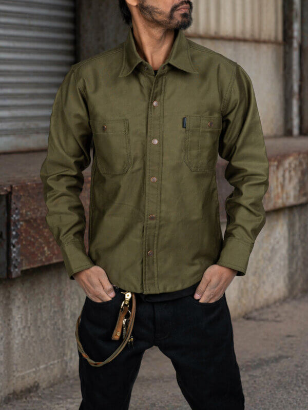 Army Green Whipcord Mechanic Shirt - 13oz